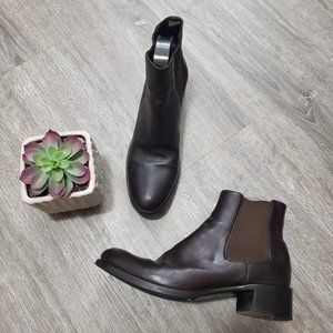 Prada Brown Leather Chelsea Pull On Boots Sz 37.5